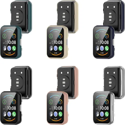 Miniatura 3 de FitTurn Compatible con Huawei Watch FIT 2 Funda protectora de pantalla PC + película templada resistente a los arañazos Funda protectora para Huawei