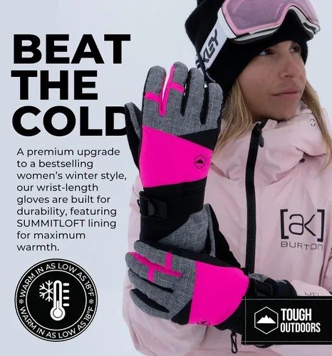 Miniatura 2 de Guantes de nieve y esquí para mujer, resistentes al agua y al viento, guantes de snowboard para esquí y snowboard, con carcasa de nailon