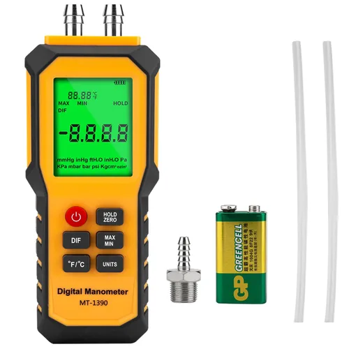Manómetro Digital de Puerto de Presión de 5/16 Pulgadas de Diámetro, YZT Meter Medidor de Presión de Aire de Puerto Dual Manómetro de Presión HVAC