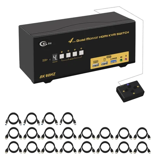 Miniatura 7 de Conmutador HDMI KVM de 2 puertos Triple Monitor 8K@60Hz, 4K @144Hz para 3 Monitores 2 Computadoras Compartir Teclado y Ratón Soporte Emulación EDID