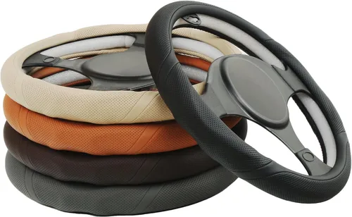 Miniatura 6 de ALEMODR Funda de volante de cuero naranja Cayenne universal de 15 pulgadas