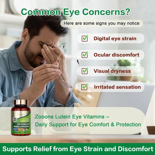Miniatura 2 de zooone - Suplemento de vitaminas oculares de luteína de 120 piezas para la salud macular y el ojo seco, contiene luteína, zinc, vitaminas C/E