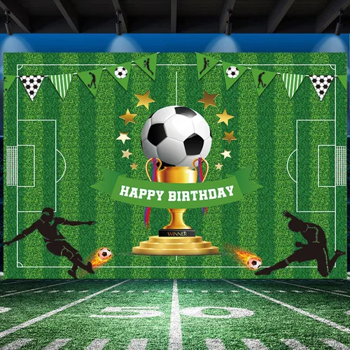 Cartel de fondo de feliz cumpleaños de fútbol de 5 x 3 pies, decoraciones de fiesta temática deportiva para niños y niños, suministros de fiesta de