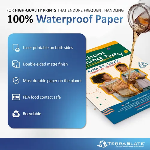 Miniatura 2 de TerraSlate Papel Impermeable, 5 MIL 8.5" x 11", Compatible con Impresora Láser y Máquina Copiadora, Papel de Copia Duradero y Resistente a
