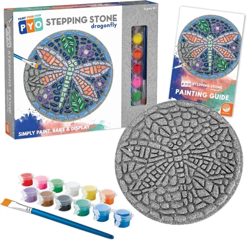 MindWare Pinta tu propia piedra escalonada: libélula - Pinta tus propias piedras de paso para niños. El kit de manualidades incluye pintura,