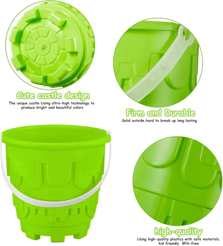 Miniatura 3 de Chivao Paquete de 6 cubos y palas de arena de playa de 7 pulgadas, juego de cubos de arena y palas modelo castillo, cubos de playa, juguetes