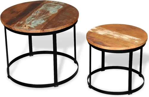 Miniatura 5 de Juego de mesa auxiliar de dos piezas de 2 piezas para sala de estar, mesa de centro y mesa auxiliar, mesas auxiliares simples, juego de 2 piezas