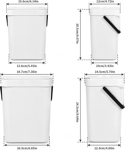 Miniatura 2 de Domiella Paquete de 2 botes de basura pequeños colgantes con tapa (1.3 + 0.8 galones), contenedor de compost de cocina para encimera o debajo