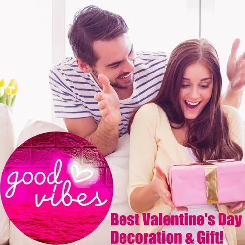 Miniatura 8 de HOHOSIGN Letrero de Neón Good Vibes para Decoración de Pared Letrero de Luces de Neón, 16"x8" Corazón y Good Vibes Letreros LED para Pared