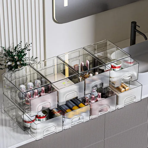 Miniatura 5 de ZHIAI Paquete de 8 cajones de almacenamiento apilables transparentes, cajón acrílico, organizador de cosméticos, organizador de plástico para 2-36