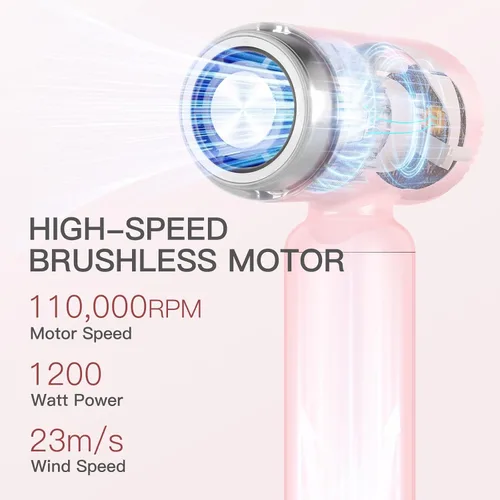 Miniatura 3 de Webeauty - Mini secador de pelo con difusor, motor de alta velocidad de 110,000 RPM, protección de iones negativos de 656.2 ft, ajustes de 3 Rosa