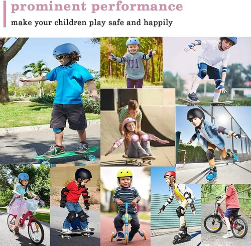 Miniatura 6 de Casco ajustable para niños con rodilleras, coderas y muñequeras - Cascos de bicicleta para niños pequeños de 3-5, 5-8, 8-14 años - Perfecto para Rosa