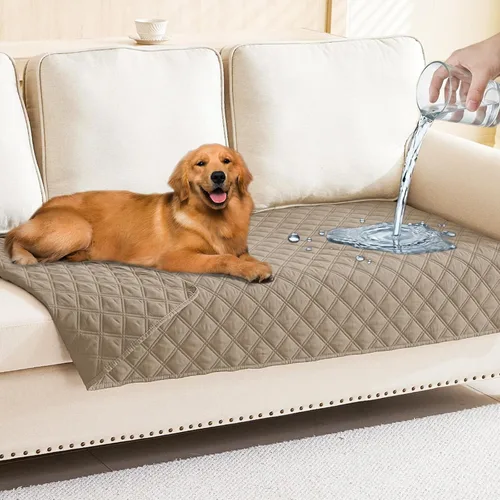 Miniatura 96 de Smiry Funda impermeable para cama de mascota, suave y lavable, para muebles, cama, sofá, reversible, a cuadros (30 x 53 pulgadas, color beige/beige)