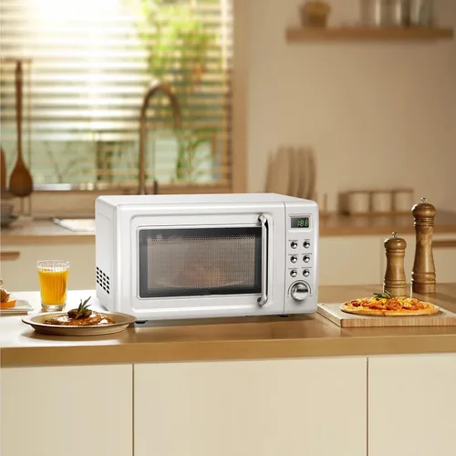 Miniatura 8 de LDAILY Horno de microondas pequeño retro de 0.7 pies cúbicos, microondas compacto de encimera de 700W con 5 niveles de potencia, menús de cocción