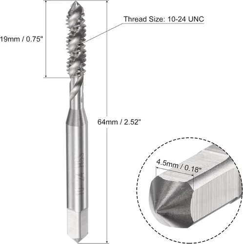 Miniatura 2 de uxcell Grifo de roscado de flauta espiral 10-24 UNC, HSS (acero de alta velocidad) sin recubrimiento rosca de máquina roscado 3 flautas herramienta