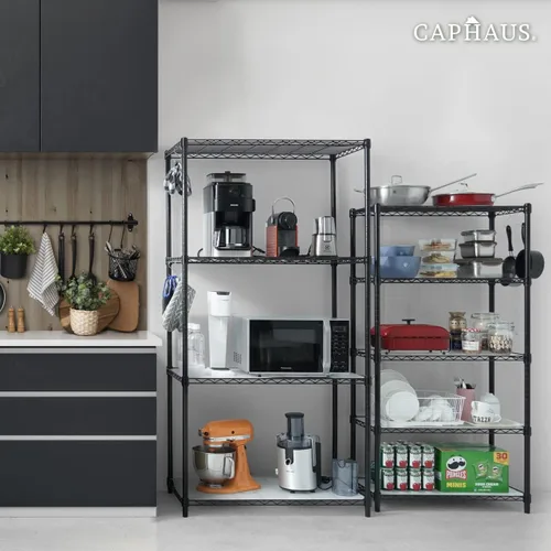 Miniatura 8 de CAPHAUS NSF - Estantería de alambre resistente de grado comercial con ruedas, patas de nivelación y revestimientos, estante de metal