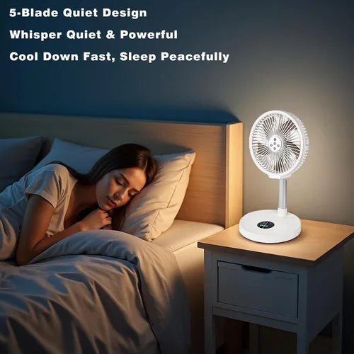 Miniatura 6 de Ventilador oscilante plegable recargable de 10 pulgadas, ventilador de pie con batería de 7200 mAh con control remoto, 6 velocidades y función