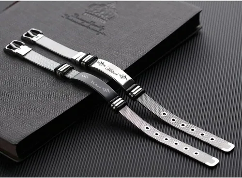 Miniatura 6 de Regalos para hombres, pulseras personalizadas para hombres con pulsera de fotos, texto grabado, acero inoxidable, pulseras de identificación