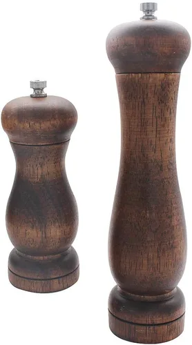 Juego de 2 molinillo de pimienta (5 pulgadas + 8 pulgadas) de madera maciza ajustable, molinillo de sal y pimienta, color marrón