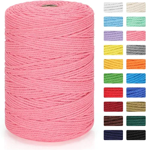 Miniatura 14 de Cordón de macramé de 0.118 in x 328 yardas Cuerda de macramé 100% algodón natural Cuerda de algodón trenzado de 4 hebras para manualidades, Gris