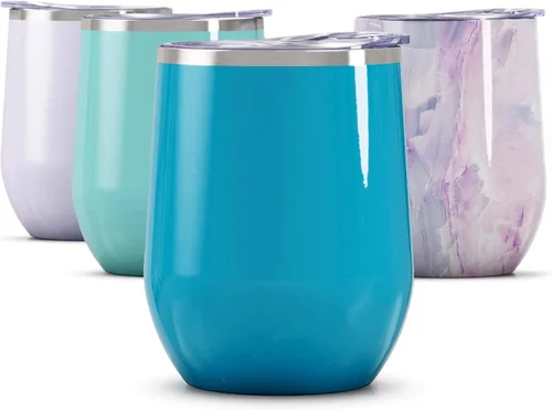 Miniatura 25 de Maars Bev - Vaso de vino de acero inoxidable sin tallo con tapa, aislado al vacío de 12 onzas, a prueba de derrames, apto para viajes, vasos midnight