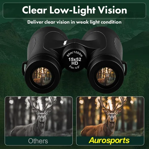 Miniatura 8 de Aurosports Prismáticos impermeables de 15 x 52 pulgadas para adultos, visión grande, binoculares de alta potencia con relleno de nitrógeno IPX7