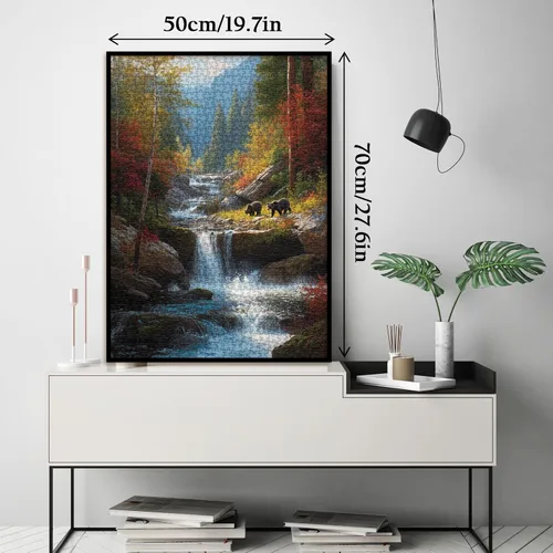 Miniatura 5 de Rompecabezas de paisaje de cascada de otoño para adultos, 1000 piezas, rompecabezas escénico de montaña de bosque natural, desafiante rompecabezas