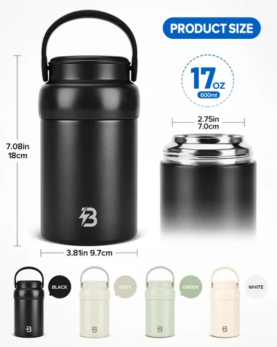 Miniatura 6 de Tarro térmico para alimentos, recipientes de almuerzo aislados al vacío de acero inoxidable de 20 onzas con cuchara, termo de boca ancha