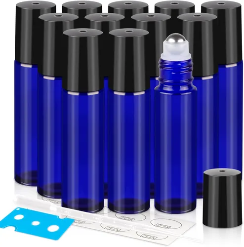 Miniatura 13 de Botellas enrollables de 0.3 fl oz para aceites esenciales, botellas de vidrio enrollables, botella de perfume recargable, con bolas de rodillo