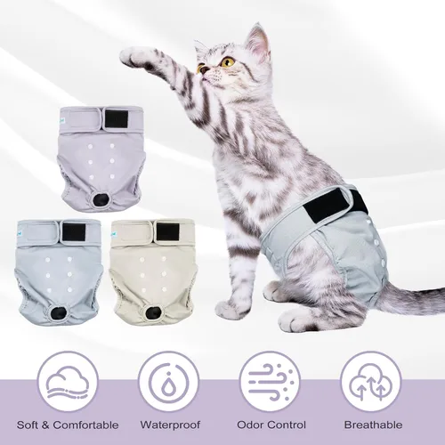 Miniatura 3 de Paw Legend Pañales para gatos hembras, lavables, reutilizables, pañales para gatos para incontinencia, pañales para mascotas (paquete de 3, mediano)