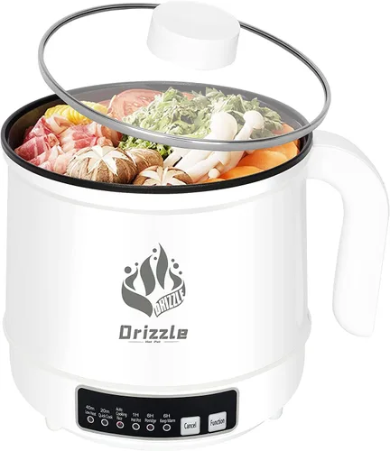 Miniatura 7 de Drizzle Olla Caliente Eléctrica con Vaporizador 1.8L Multifuncional Antiadherente para Oficina y Dormitorio Cocina Portátil Olla de Ramen
