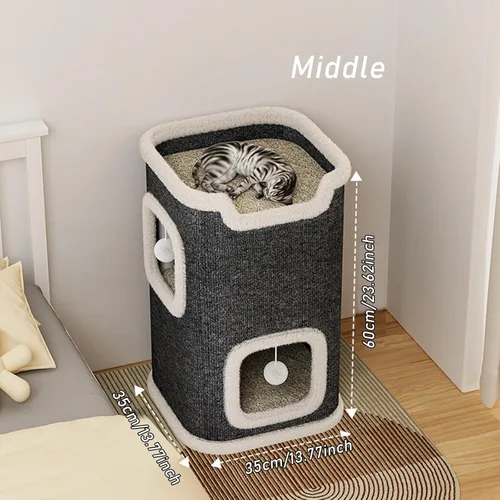 Miniatura 6 de Cat Villa - Casa para gatos, casa para gatos, suave y duradera, de varios niveles, acogedora torre de sisal para gatos con poste rascador, nido