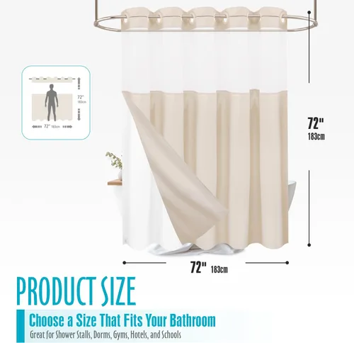 Miniatura 3 de Ga-Geetopia Cortina de ducha de lino sin gancho con forro a presión, cortina de ducha beige de estilo de lujo de hotel con ventana superior
