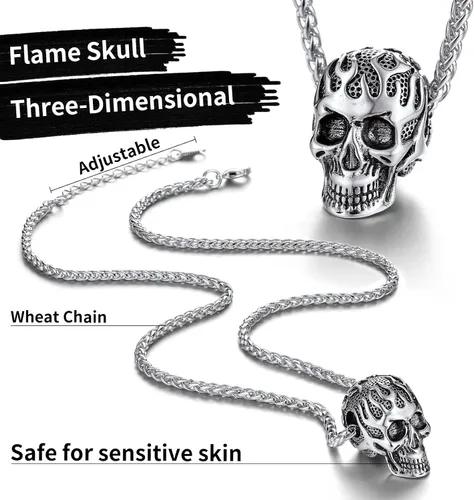 Miniatura 4 de ChainsHouse Collar de calavera para hombre, joyería punk gótica retro, collar de motociclista para hombres y mujeres, grabado gratuito, placa