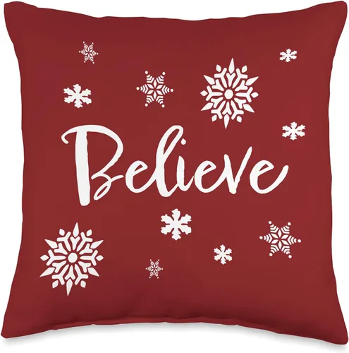 DesignsByKelley Christmas Throw Pillows Home Decor Believe Christmas - Cojín decorativo para dormitorio, 16.0 x 16.0 in, multicolor