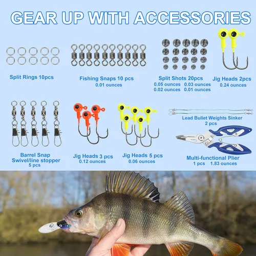 Miniatura 5 de Kit de caja de aparejos de pesca, incluye señuelo animado, crankbaits, spinnerbaits, gusanos de plástico suave, señuelos de agua superior, ganchos