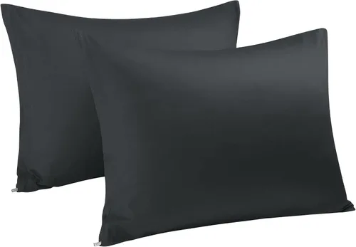Miniatura 25 de uxcell Fundas de almohada tejidas de 100% algodón egipcio, fundas de almohada suaves y transpirables con cierre de cremallera, 2 fundas de almohada