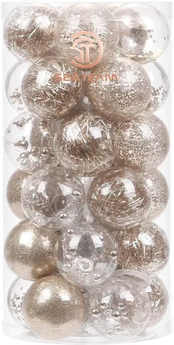 Miniatura 28 de Sea Team Juego de bolas de Navidad de plástico transparente inastillables, bolas decorativas de varios tamaños con relleno delicadas decoraciones