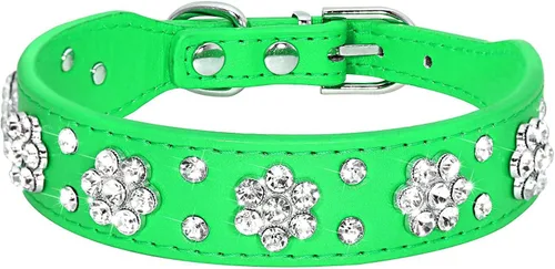 Miniatura 8 de Serijoars Collar para perro y gato con diamantes de imitación - Collar brillante de cuero PU ajustable, tallas XS, S, M (XS, negro)