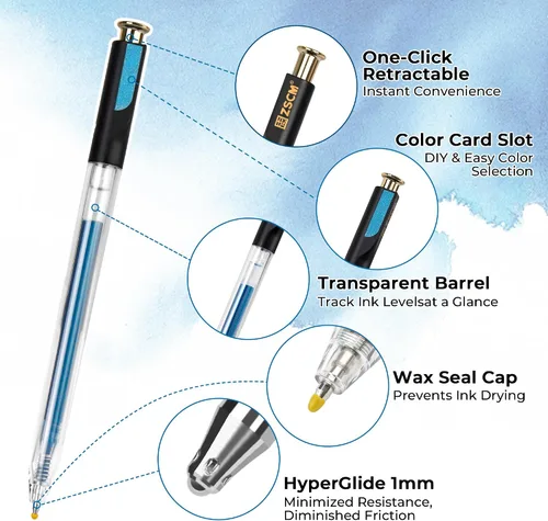 Miniatura 2 de ZSCM Bolígrafos de gel retráctiles con purpurina, 12 colores de gran capacidad, tinta de gel metálica con purpurina azul, punta fina de 0.039 in