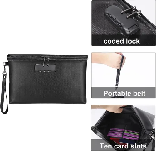 Miniatura 3 de Bolsa de dinero ignífuga con cerradura, bolsa de dinero ignífuga de 11.2 x 7.6 pulgadas con cierre de cremallera, bolsa de almacenamiento