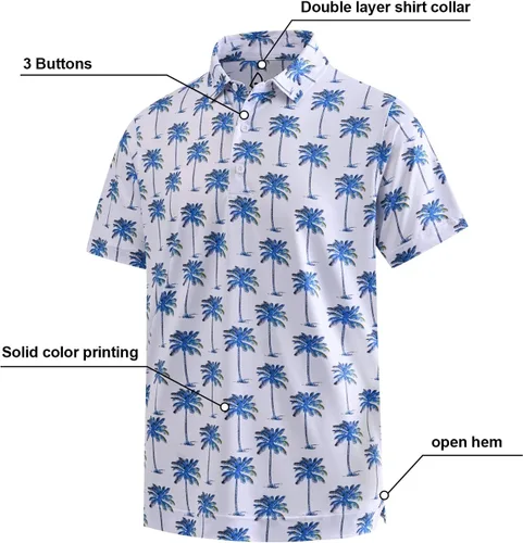 Miniatura 101 de DEOLAX Camisa de golf para hombre, con estampado de moda, atlética, de manga corta, clásica, casual, ajuste seco, suave, para hombres