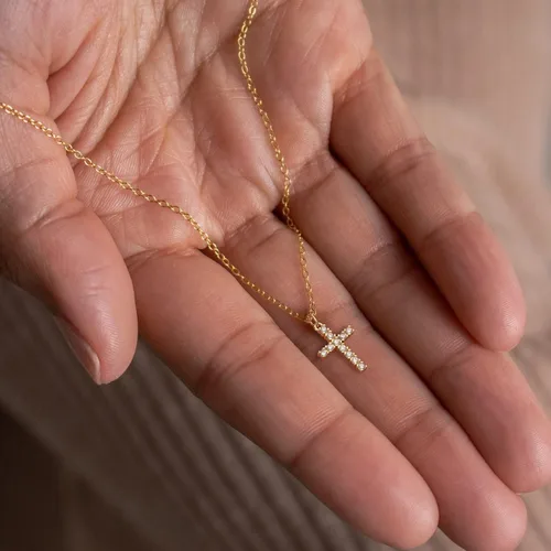 Miniatura 4 de Tewiky Cross Necklace for Women-Dainty Simple 14k Goldsterling silver Plated Cross Pendant Cute Diamond Necklaces for Women Gold Jewelry