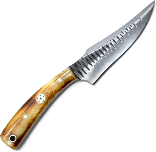 Miniatura 3 de Titan International Knives Cuchillo de acero al carbono 1080 para desollar y cazar Mango de hueso quemado de hoja EDC de supervivencia hecho a