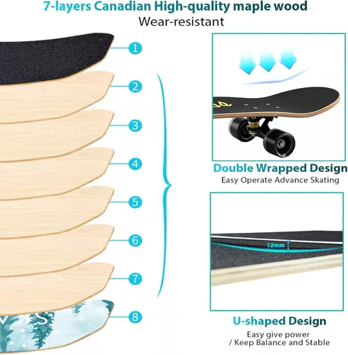 Miniatura 3 de PHOEROS Complete Skateboards- Standard Skateboards for Beginners Kids Boys Girls Teenager- 31''x 10''Canadian Maple Cruiser Pro Skate Board