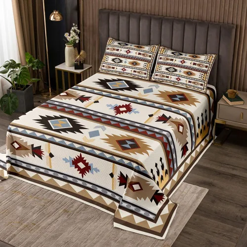 Miniatura 7 de Erosebridal Juego de colcha étnica tribal con flechas geométricas aztecas, acolchado occidental, tribu africana, exótico, atrapasueños, plumas