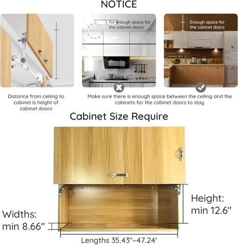 Howhy Juego de bisagras de puerta de gabinete, bisagras de mecanismo de cocina con brazo neumático de elevación vertical con cierre lento,