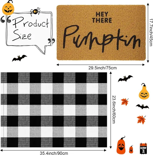 Miniatura 3 de Fabbay 2 tapetes de bienvenida de otoño de Acción de Gracias de 17 x 30 pulgadas, tapete de calabaza Hey There de 24 x 35 pulgadas, tapete de piso