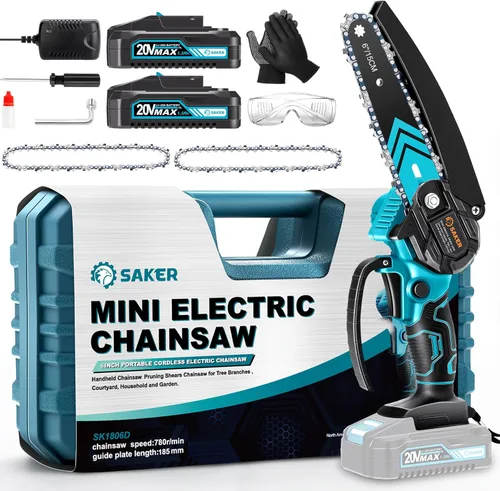 Miniatura 10 de Saker Mini motosierra, motosierra eléctrica portátil de 6 pulgadas, inalámbrica, pequeña motosierra de mano para ramas de árboles, patio, hogar