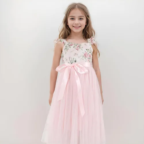 Miniatura 5 de Flofallzique Vestido de tul para niñas, floral de verano, para bodas, cumpleaños, Pascua, casual, para fiestas de té, para niños pequeños